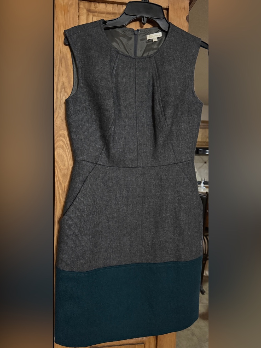 Shoshanna Gray Teal Wool Blend Colorblock Sheath Dress Size 2